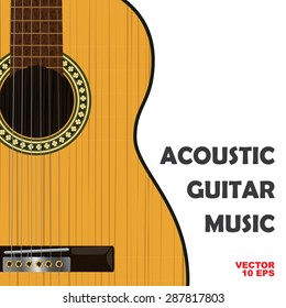 Acoustic guitar close up on a white background. Vector illustration.