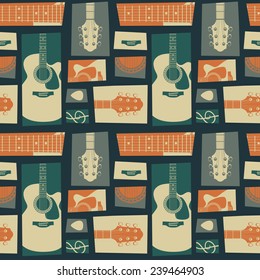 Acoustic guitar collage. vector seamless pattern