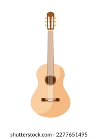 Acoustic guitar concept. Melody and song, string musical instrument for performance. Concert and show, traditional. Template, layout and mock up. Cartoon flat vector illustration