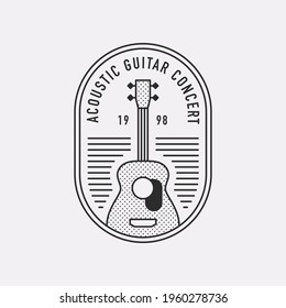 Acoustic guitar concert illustration logo. Black color hipster design.