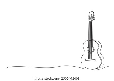 Acoustic guitar continuous one line drawing. Guitar single line art illustration. Editable vector.