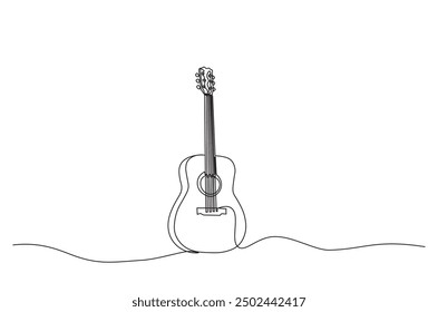 Acoustic guitar continuous one line drawing. Guitar single line art illustration. Editable vector.
