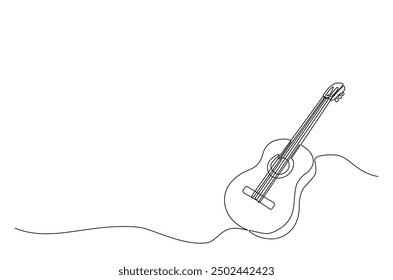 Acoustic guitar continuous one line drawing. Guitar single line art illustration. Editable vector.