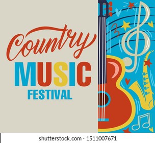 Acoustic Guitar Country Music Festival Background. Western Country Music Poster.