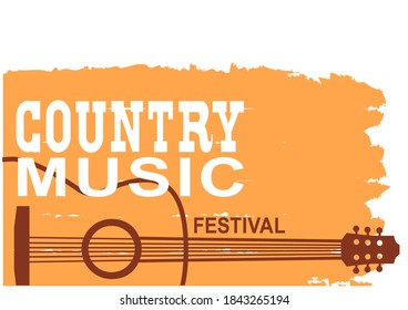  Acoustic guitar Country music festival background.Retro poster isolated on white. Vector music poster background with text