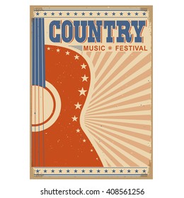  Acoustic guitar Country music festival background.Retro poster isolated on white