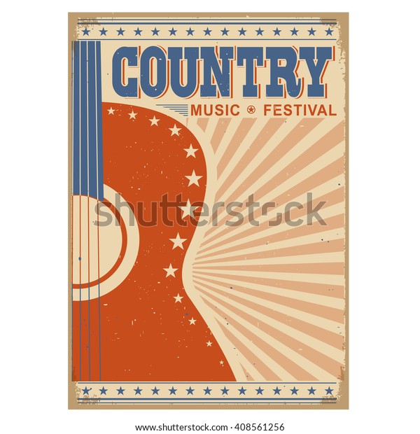  Acoustic guitar Country music festival\
background.Retro poster isolated on\
white