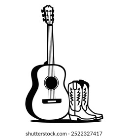 acoustic guitar and cowboy boots vector illustration