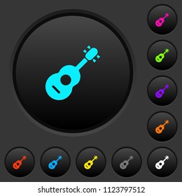 Acoustic guitar dark push buttons with vivid color icons on dark grey background