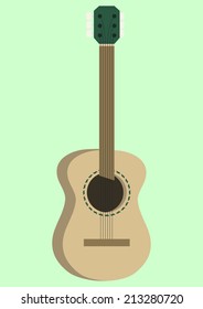 Acoustic guitar design, guitar from a light tree with black strings, vector illustration