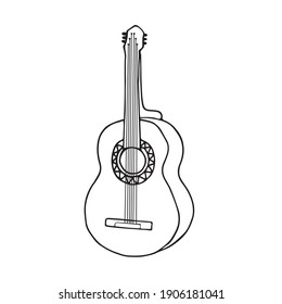 Acoustic Guitar in doodle style. Hand drawn vector illustration isolated on white background.