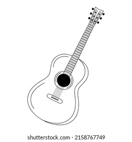 Acoustic guitar in doodle style. Musical instrument. Vector illustration.