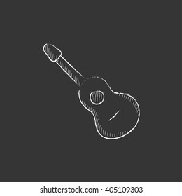 Acoustic guitar. Drawn in chalk icon.