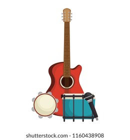 acoustic guitar with drum and tambourine