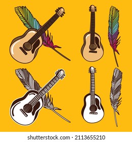 Acoustic Guitar and eagle feather and rainbow eagle feather