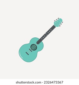 Acoustic guitar, electric guitar and ukulele set. String musical instruments. Musical instruments for entertainment. Cute flat cartoon style. Vector isolated electric vintage guitar design.