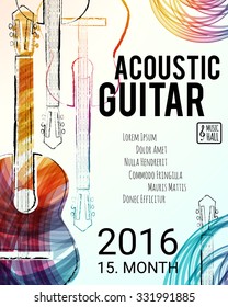 Acoustic Guitar Event Design For Flyer, Poster, Invitation. Vector Illustration