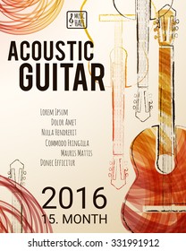 Acoustic Guitar Event Design For Flyer, Poster, Invitation. Vector Illustration