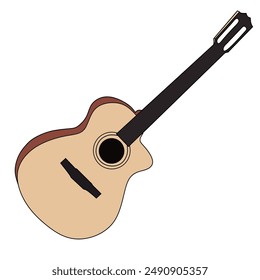 Acoustic guitar featuring brown and cream color. 6 string. Vector illustration. 