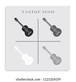 Acoustic guitar flat black and white vector icon.