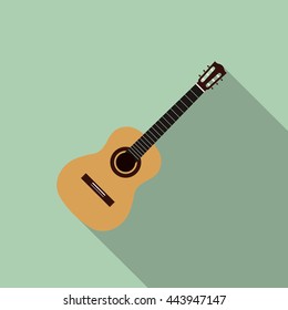 Acoustic guitar flat design isolated with long shadow vector illustration