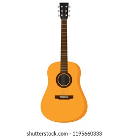 Vektorillustration für akustische Gitarre, flach, einzeln auf weißem Hintergrund