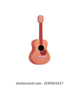 Acoustic guitar flat icon. Stringed musical instrument vector illustration. Classic retro wooden guitar isolated on white background. Cartoon brown rock sound device