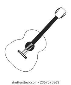 Objeto vectorial aislado monocromo de guitarra acústica. Instrumento musical de cuerda. Jugando música. Dibujo de arte en blanco y negro editable. Ilustración simple de la mancha para el diseño de gráficos web