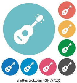 Acoustic guitar flat white icons on round color backgrounds