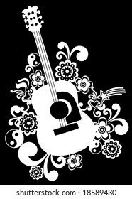 Acoustic Guitar with Flowers Vector Illustration