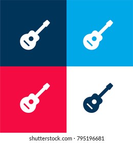 Acoustic Guitar four color material and minimal icon logo set in red and blue