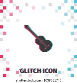 Acoustic guitar  glitch effect vector icon.
