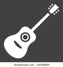 Acoustic guitar glyph icon, music and instrument, sound sign vector graphics, a solid pattern on a black background, eps 10.