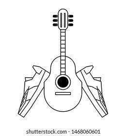 acoustic guitar and green sneakers isolated Vector design illustration