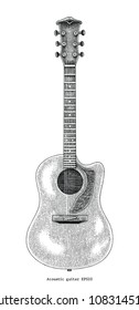 Acoustic guitar hand drawing vintage engraving illustration