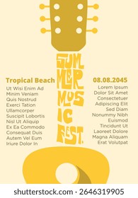 acoustic guitar head with bold hand written text sof summer acoustic music festival poster template. accoustic music festival concert flyer template vector illustration