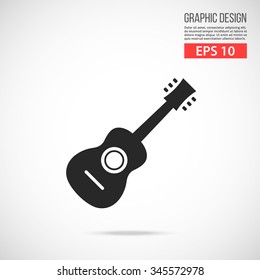 Acoustic guitar icon. Black pictogram. Modern flat design vector illustration, new high quality concept for web banners, web site, infographics. Vector icon graphic art isolated on gradient background