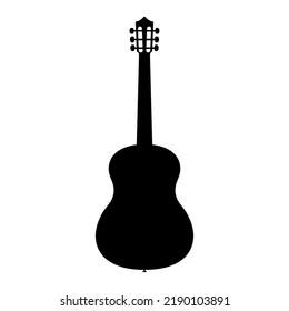 Acoustic guitar icon. Black silhouette of guitar. Music instrument icon isolated. Vector illustration.