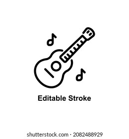 acoustic guitar icon designed in outline style with editable stroke in musical instrument icon theme