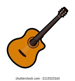 Acoustic Guitar Icon. Editable Bold Outline With Color Fill Design. Vector Illustration.