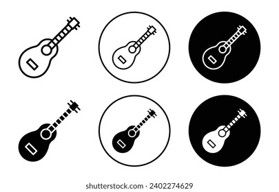 Acoustic guitar icon. electrical rock music concert live event performance instrument symbol. acoustic guitar or jazz classical artistic play vector set. Musical song  play on guitar by musician sign