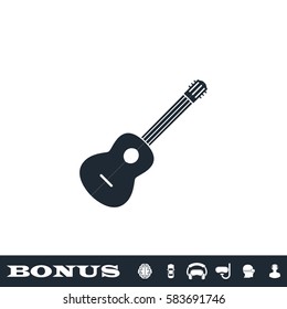Acoustic guitar icon flat. Black pictogram on white background. Vector illustration symbol and bonus button