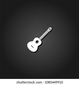 Acoustic guitar icon flat. Simple White pictogram on black background with shadow. Vector illustration symbol