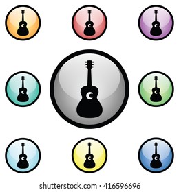 Acoustic Guitar Icon Glass Button Icon Set