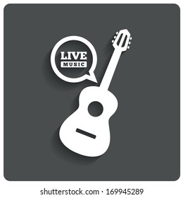 Acoustic Guitar Icon. Live Music Symbol. Karaoke Symbol. Restaurant Flat Icon. Vector Illustration.