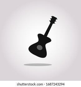Acoustic guitar icon on gray background with round shadow. Vector illustration.