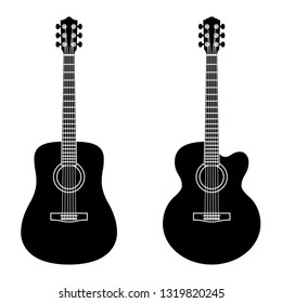 Acoustic guitar icon on white background. Silhouette vector