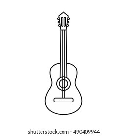 Acoustic guitar icon in outline style isolated on white background vector illistration