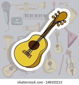 acoustic guitar icon over gray background vector illustration 