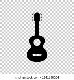 Acoustic guitar icon. Shape of classical musical instrument. Black symbol on transparent background